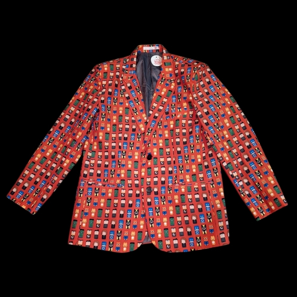 Marvel Mini Mates All Over Print Red Suit Blazer Men Size Medium - Picture 3 of 16